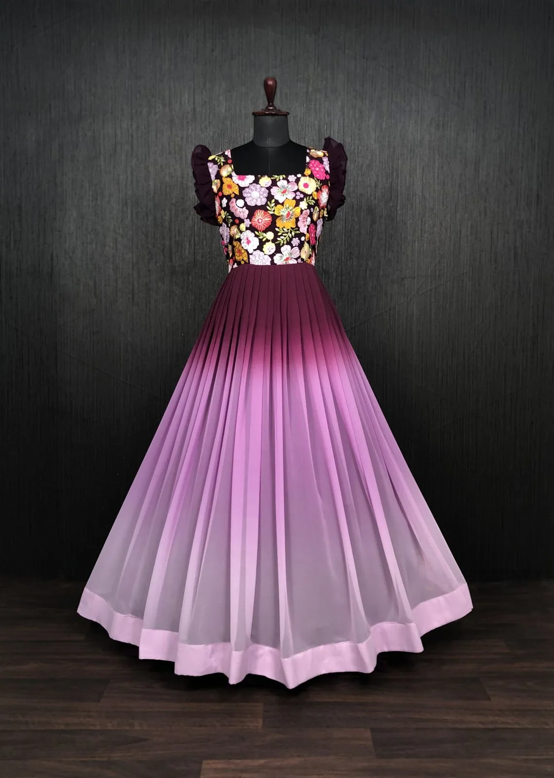 Beautiful Work Double Shaded Wine Color Gown
