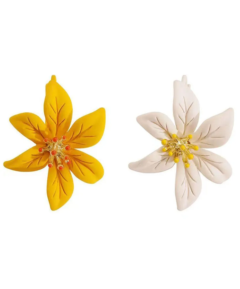 Beautiful Yellow Asymmetricar Lily Floral Stud Earrings FA338