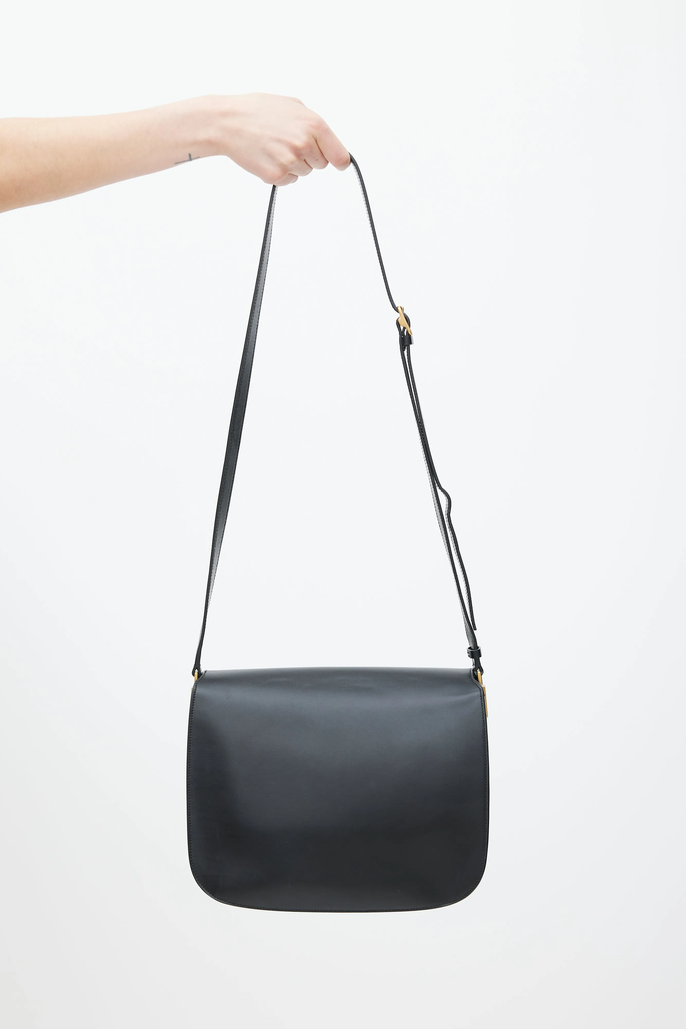 Black & Gold Leather Saddle Bag