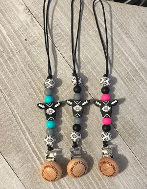 Black Aztec Cow Skull Pacifier Holder