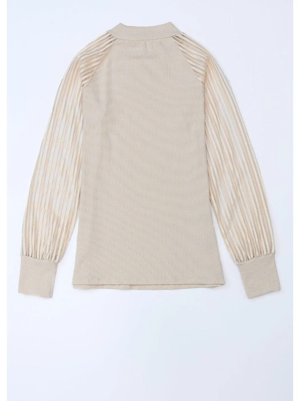 Black Basic Crew Neck Dressy Striped Mesh Long Sleeve Top