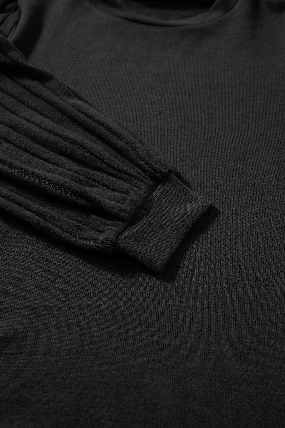 Black Contrast Ribbed Bishop Sleeve Top