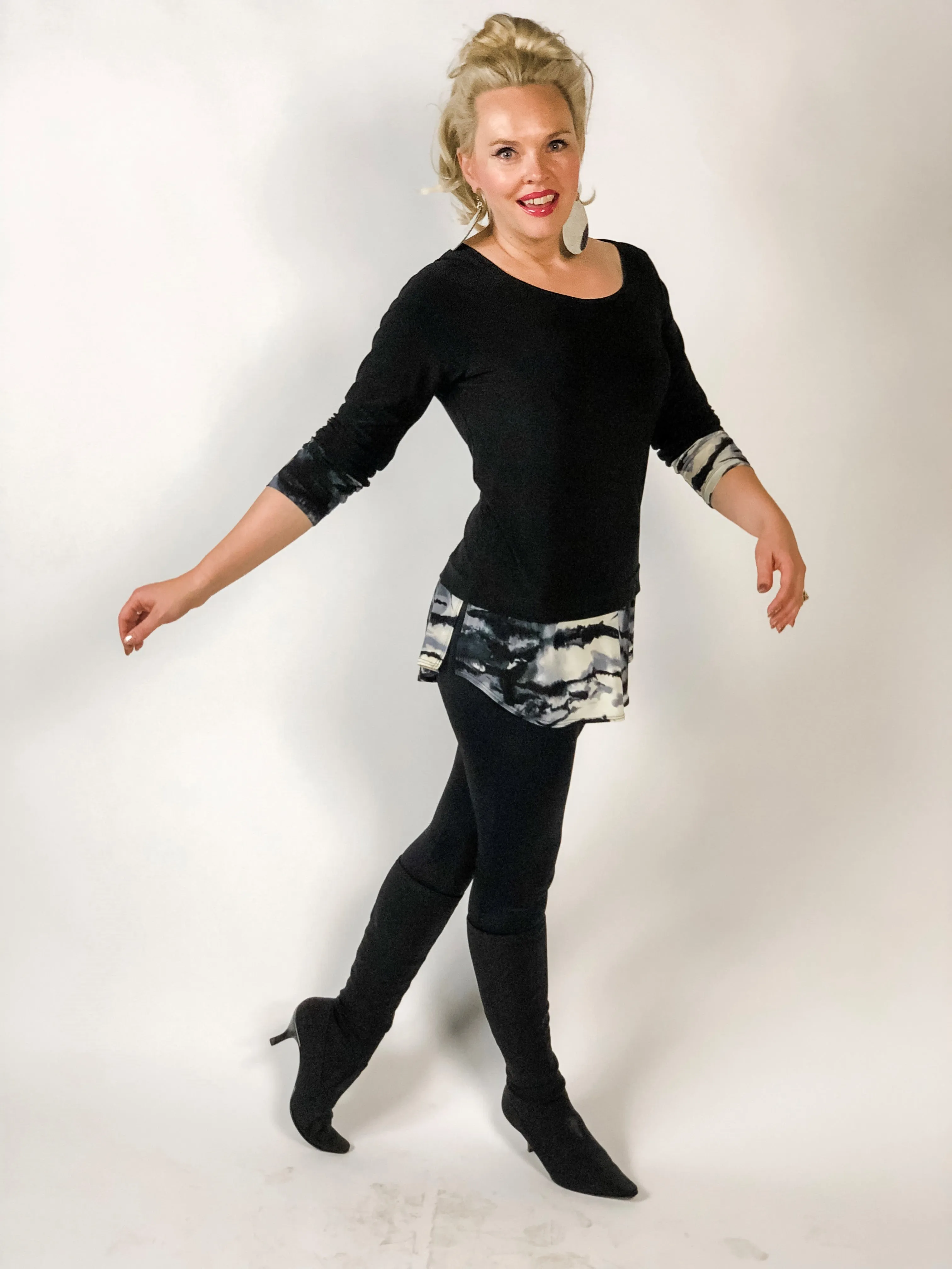 Black Scoop Neck Tunic (with brilliant edged hem)