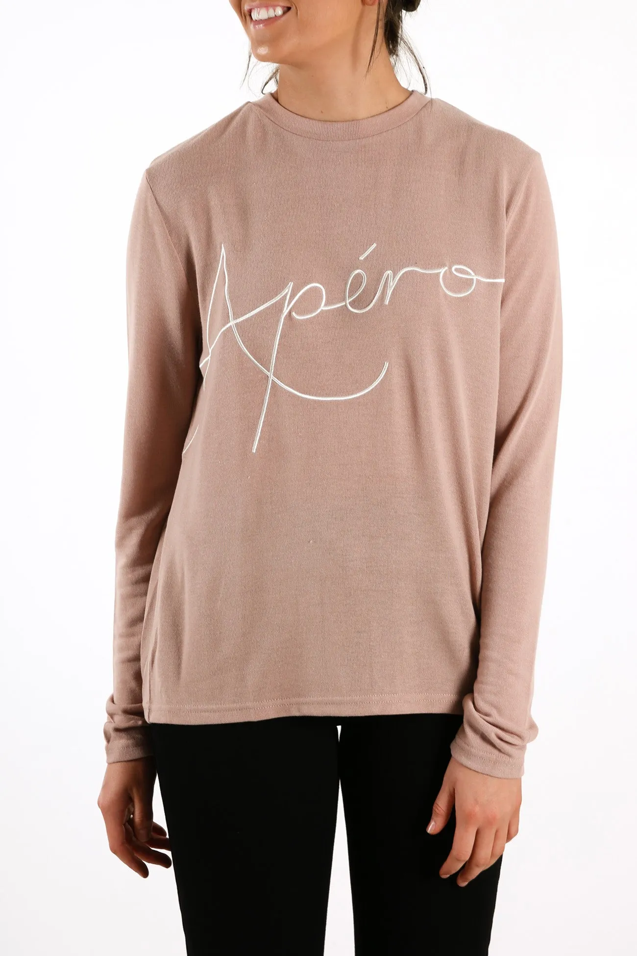 Blaise Embroidered Long Sleeve Top Blush Nude