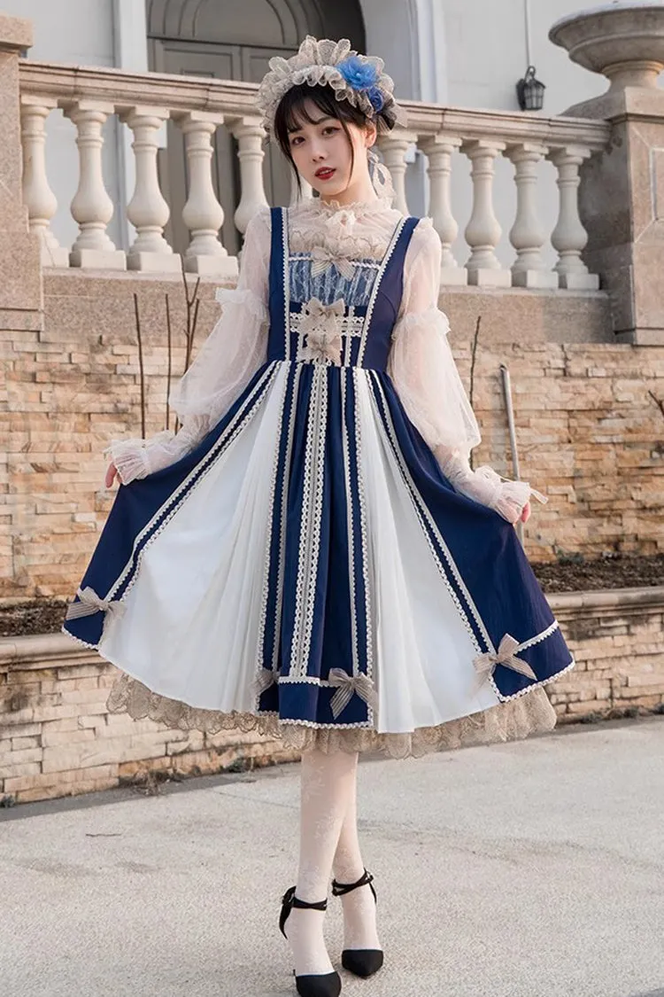 Blue/White Elegant Color Contrast Sleeveless Classic Lolita Dress