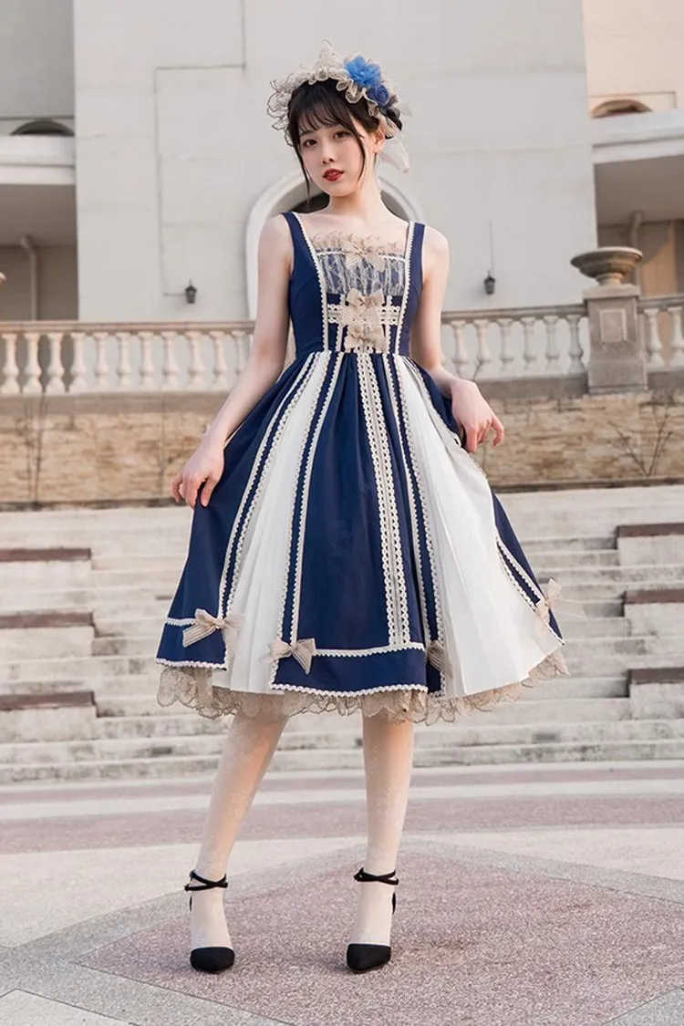 Blue/White Elegant Color Contrast Sleeveless Classic Lolita Dress