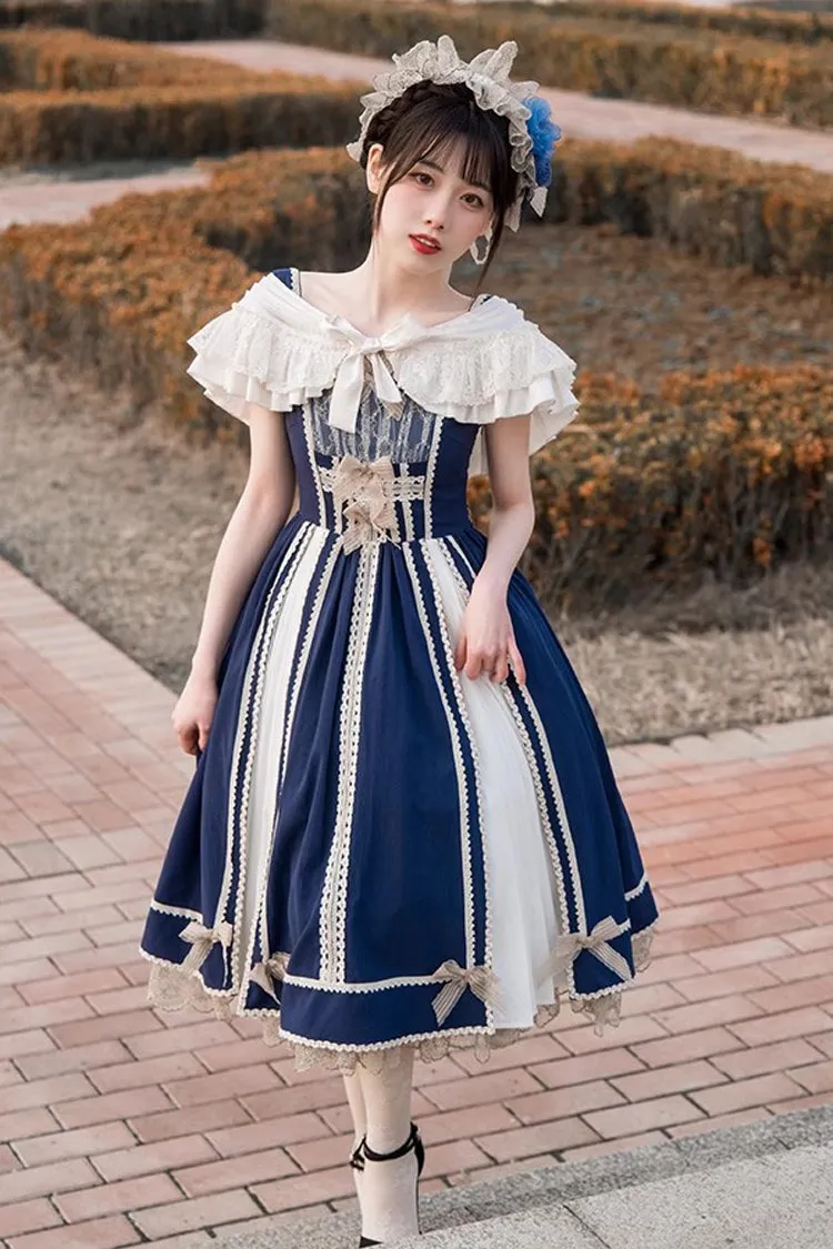 Blue/White Elegant Color Contrast Sleeveless Classic Lolita Dress