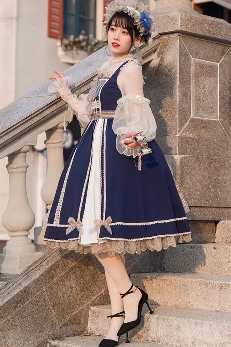 Blue/White Elegant Color Contrast Sleeveless Classic Lolita Dress