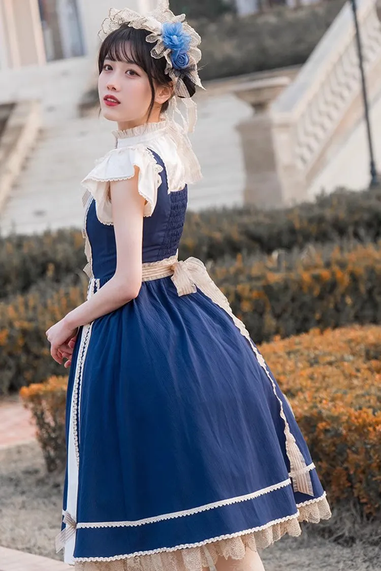 Blue/White Elegant Color Contrast Sleeveless Classic Lolita Dress