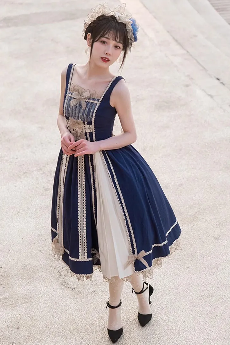 Blue/White Elegant Color Contrast Sleeveless Classic Lolita Dress