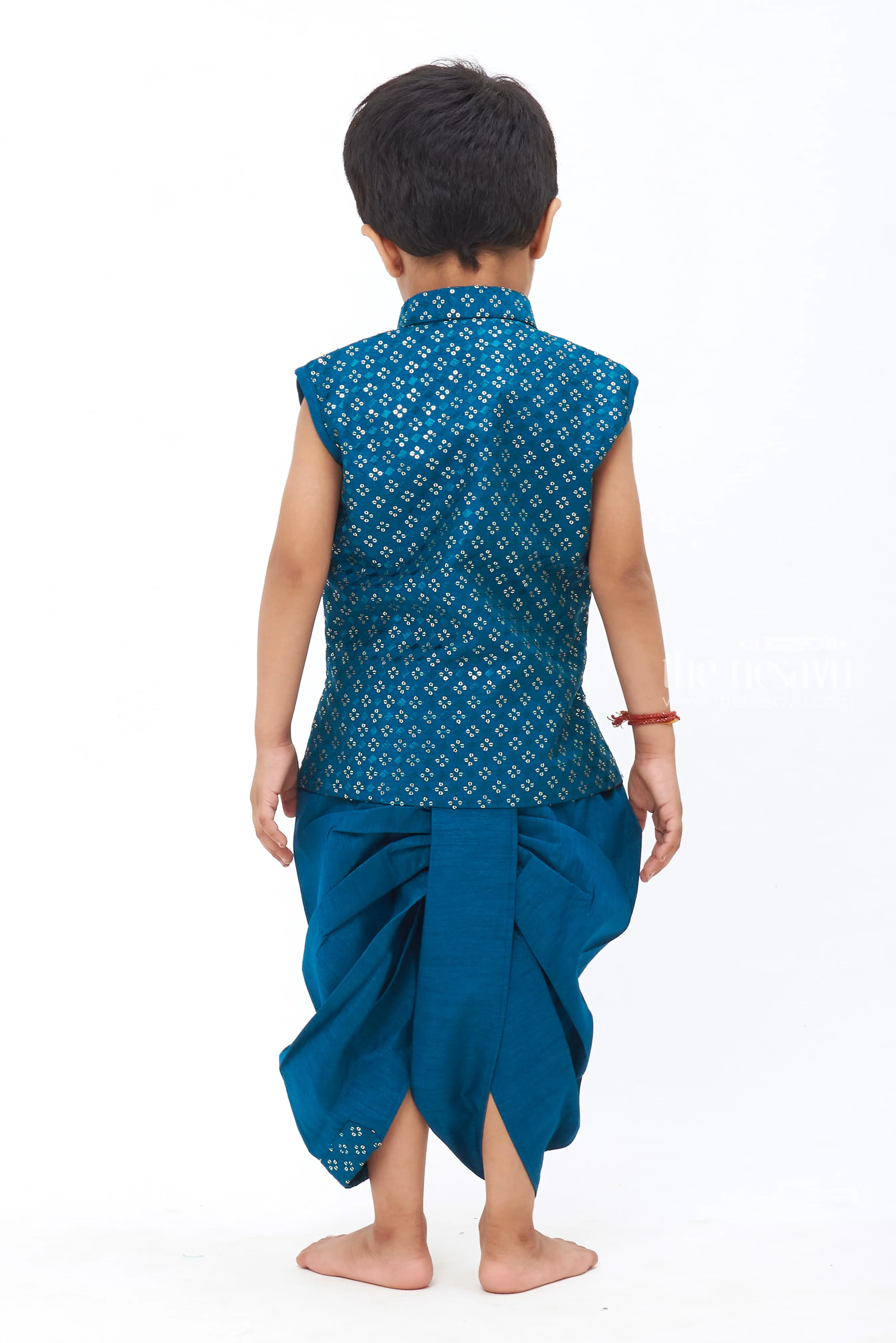 Boys Regal Blue Kurta with Sequin Embroidery & Dothi Set