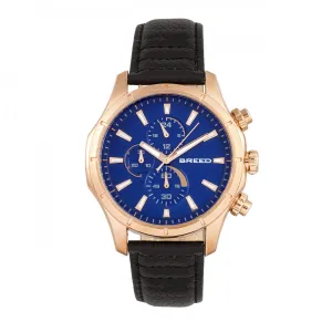 Breed Lacroix Chronograph Leather-Band Watch - Rose Gold/Black