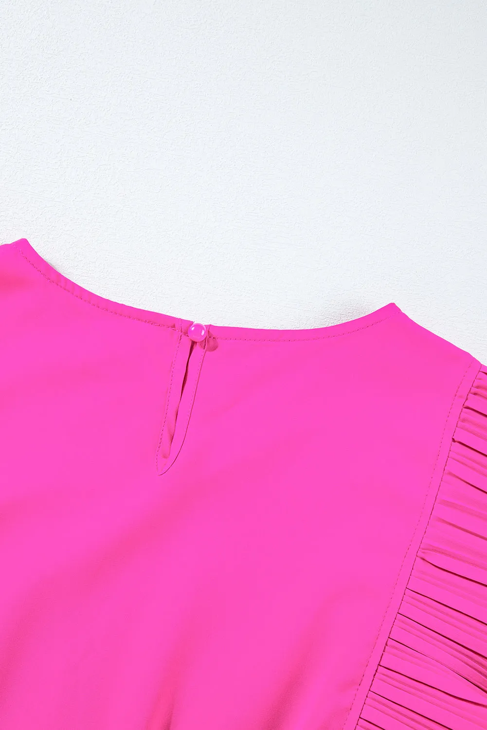 Bright Pink Pleated Layered Ruffle Sleeveless Mini Dress