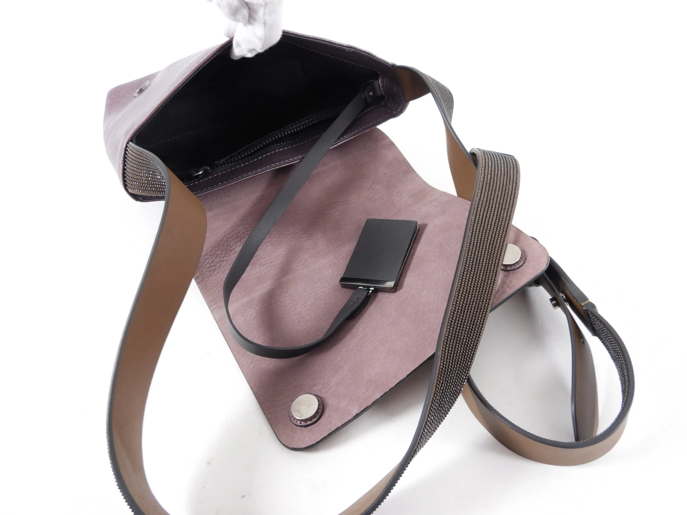 Brunello Cucinelli Dark Purple Metallic Monili Crossbody Bag