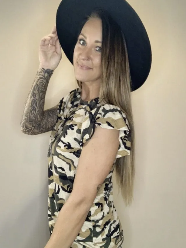 Camo Ruffle Sleeve Top - #7421-7425