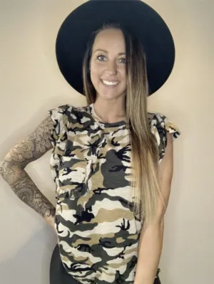 Camo Ruffle Sleeve Top - #7421-7425
