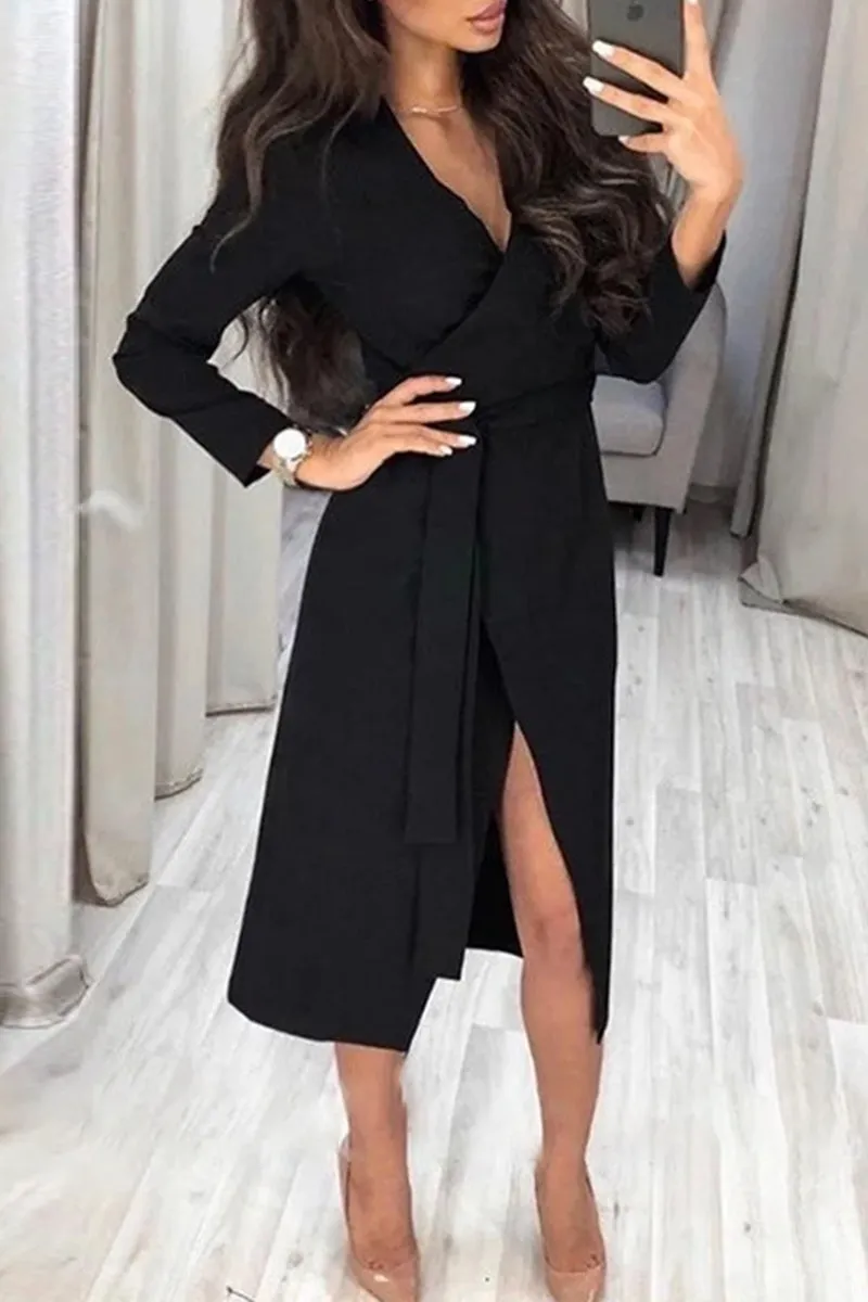 Celebrities Elegant Solid Frenulum Asymmetrical Solid Color V Neck Asymmetrical Dresses