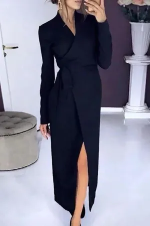 Celebrities Elegant Solid Frenulum Asymmetrical Solid Color V Neck Asymmetrical Dresses