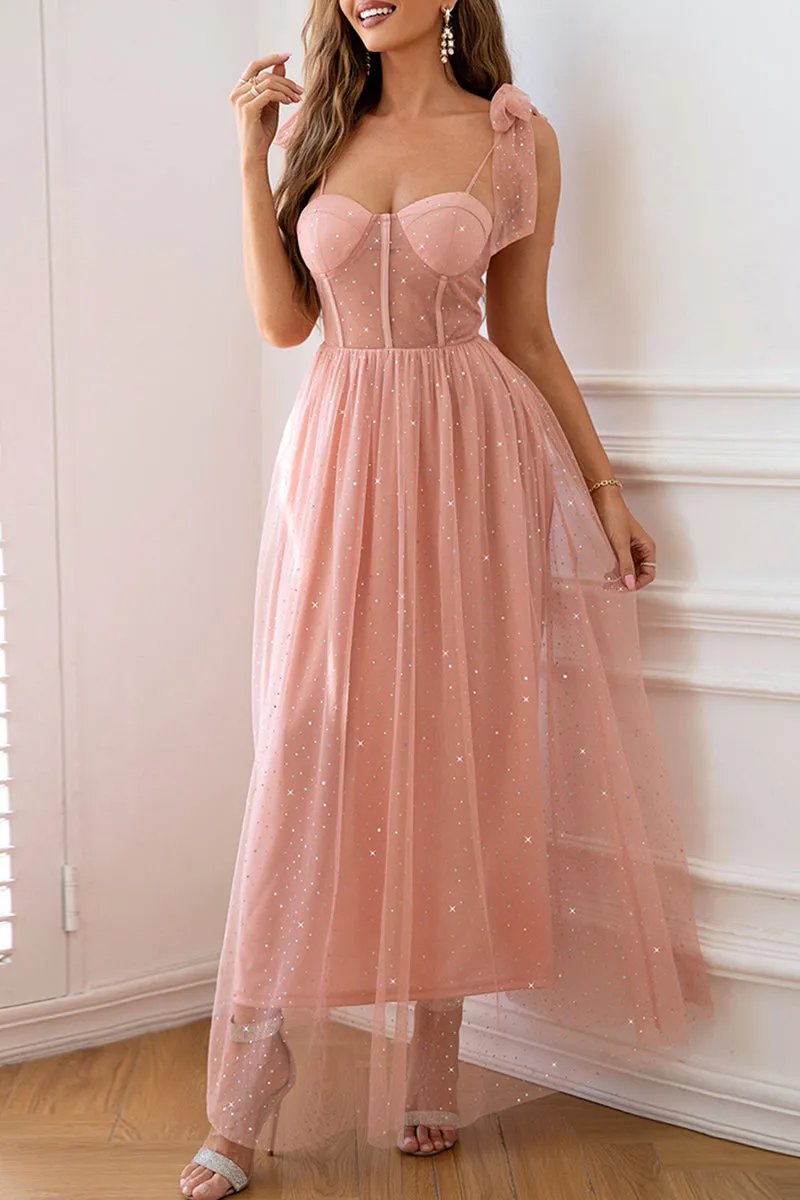 Celebrities Elegant Solid Frenulum Sequined Mesh POLO collar Evening Dresses