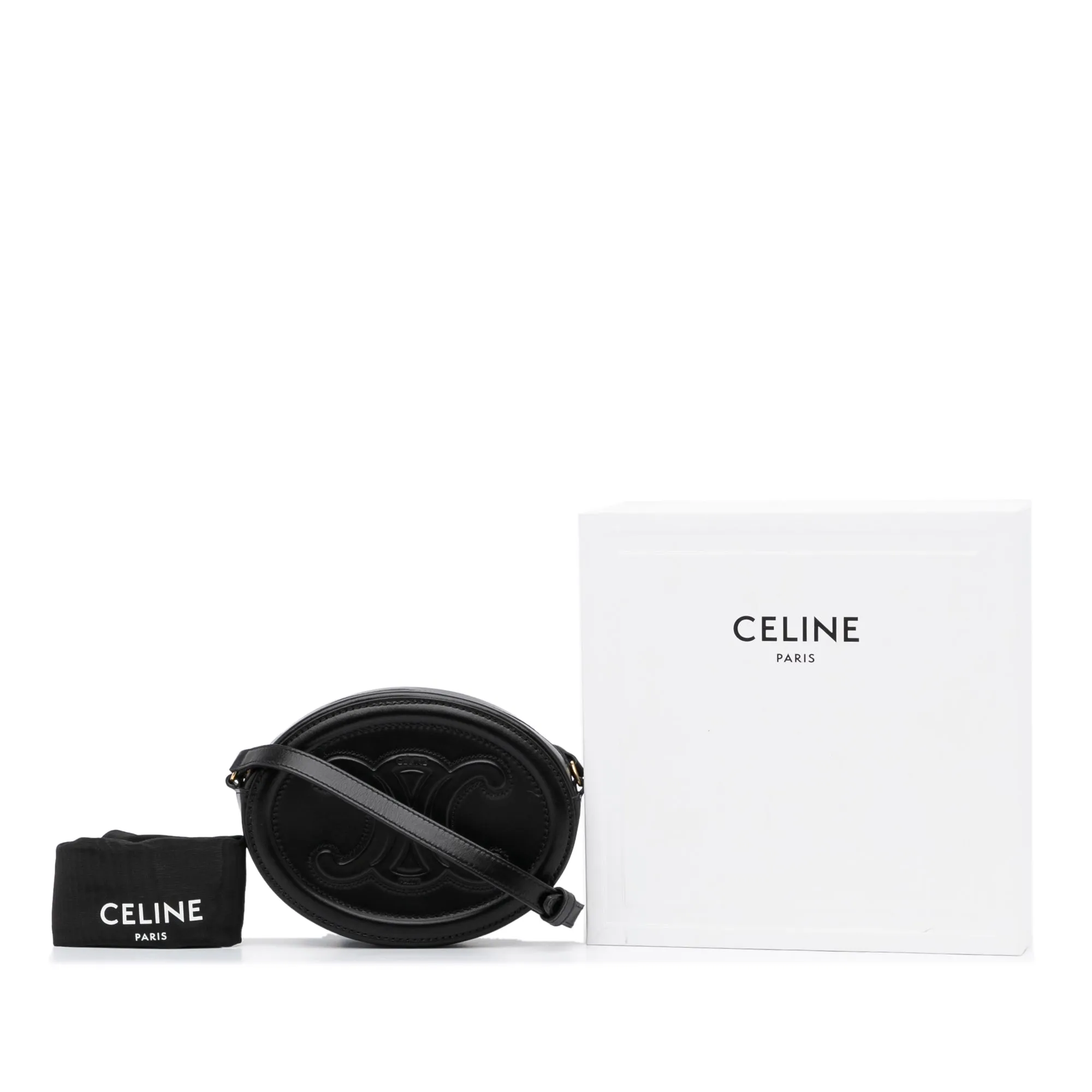 Celine Triomphe Oval Black Leather