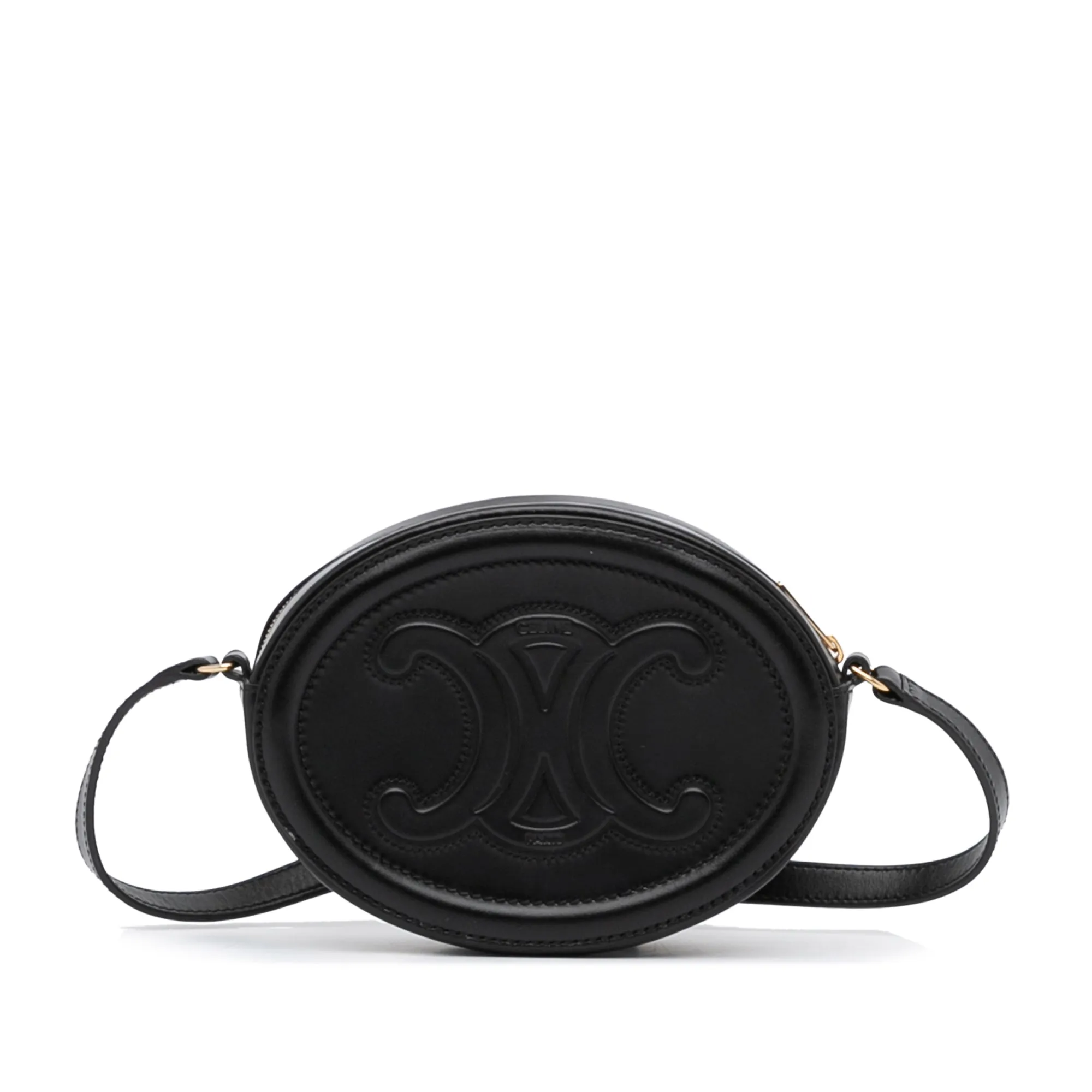 Celine Triomphe Oval Black Leather