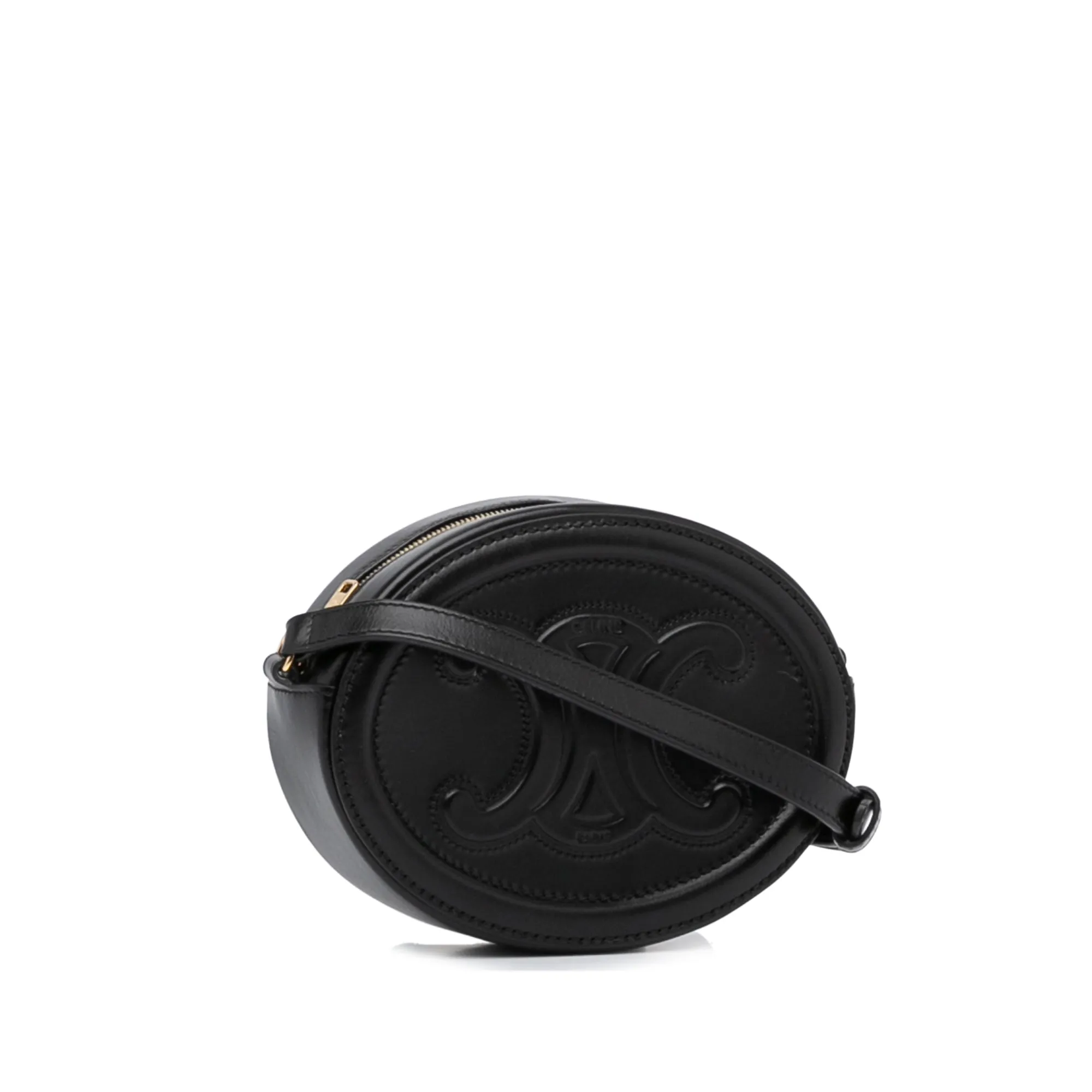 Celine Triomphe Oval Black Leather