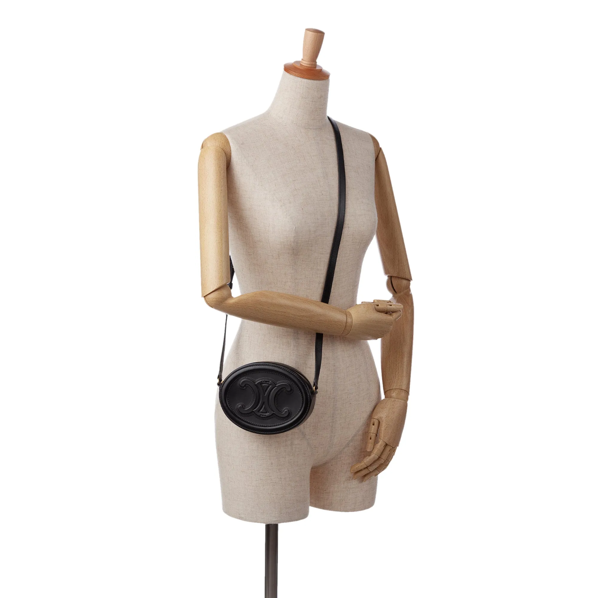 Celine Triomphe Oval Black Leather