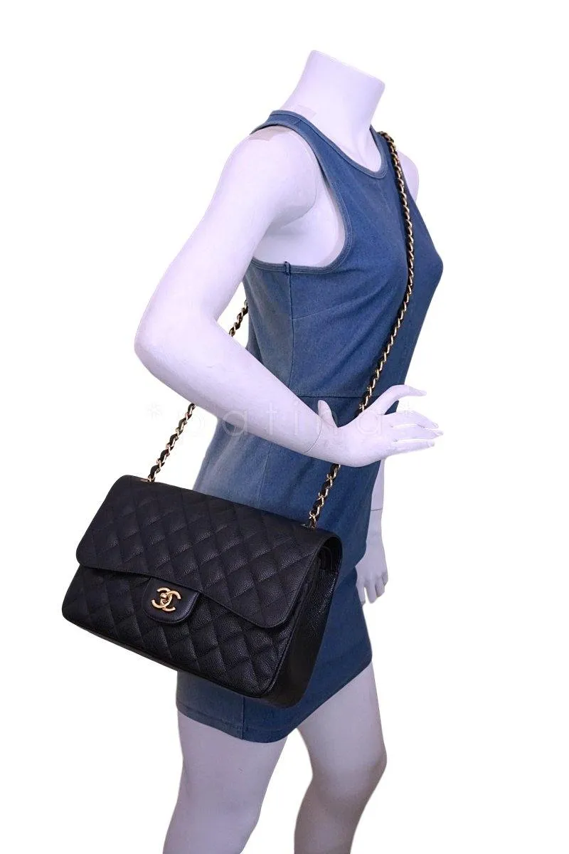 Chanel Black Caviar Jumbo 2.55 Classic Double Flap Bag GHW