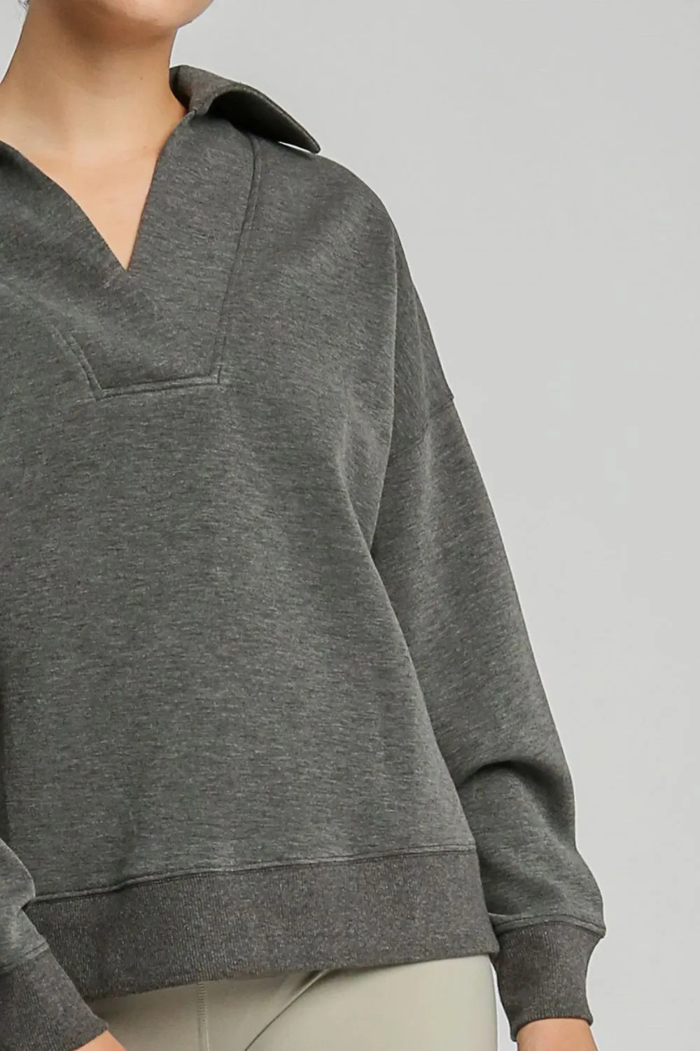 Charcoal Johnny Collar Dropped Shoulder Sweatshirt