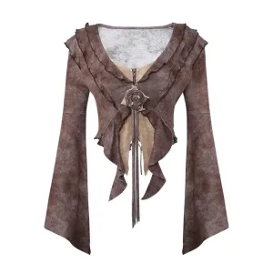 Colorblock Slimming Sweaters For Women V Neck Butterfly Sleeve Patchwork Ruffles Temperament Knit Sweater Female