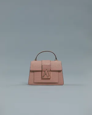 Croc Textured Handbag in Pink