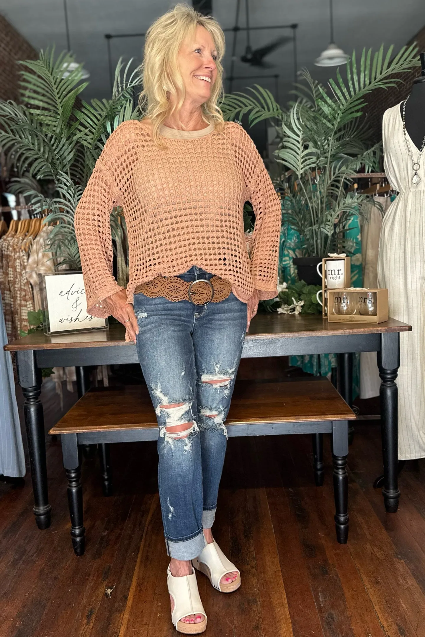 Crochet Mesh Top with Bell Sleeves by POL