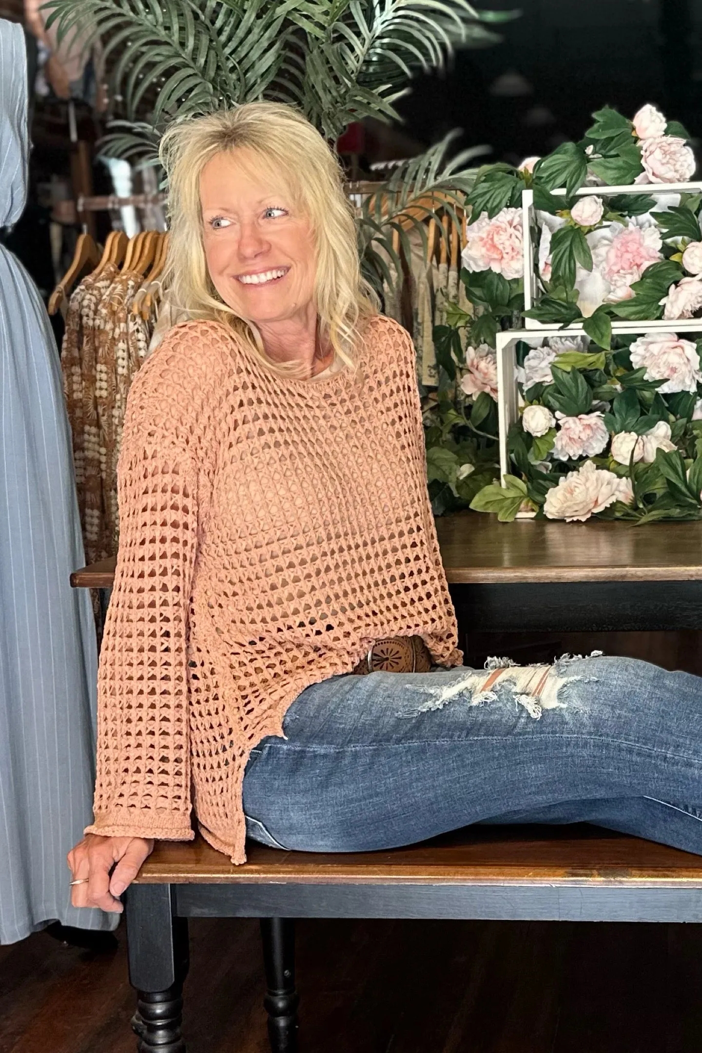 Crochet Mesh Top with Bell Sleeves by POL