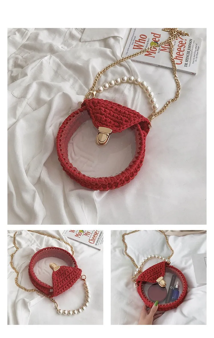 Cute Round Blue(Flap) Crochet Crossbody Purse PMMA Crochet Shoulder Round Handbag for Girl Circle Crochet Crossbody Purses