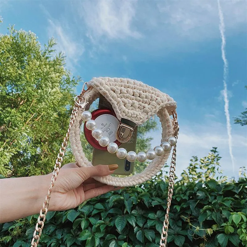 Cute Round Blue(Flap) Crochet Crossbody Purse PMMA Crochet Shoulder Round Handbag for Girl Circle Crochet Crossbody Purses