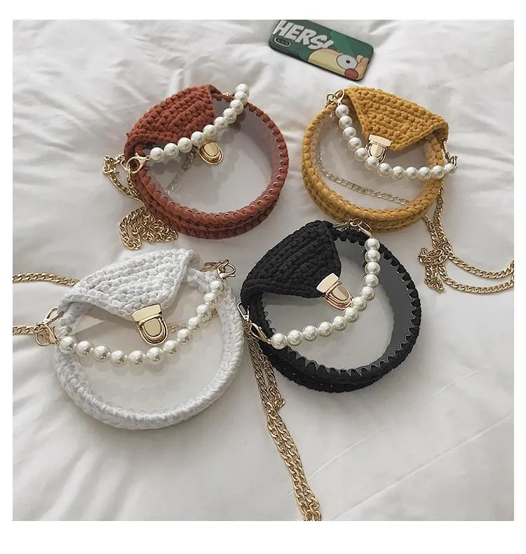 Cute Round Blue(Flap) Crochet Crossbody Purse PMMA Crochet Shoulder Round Handbag for Girl Circle Crochet Crossbody Purses