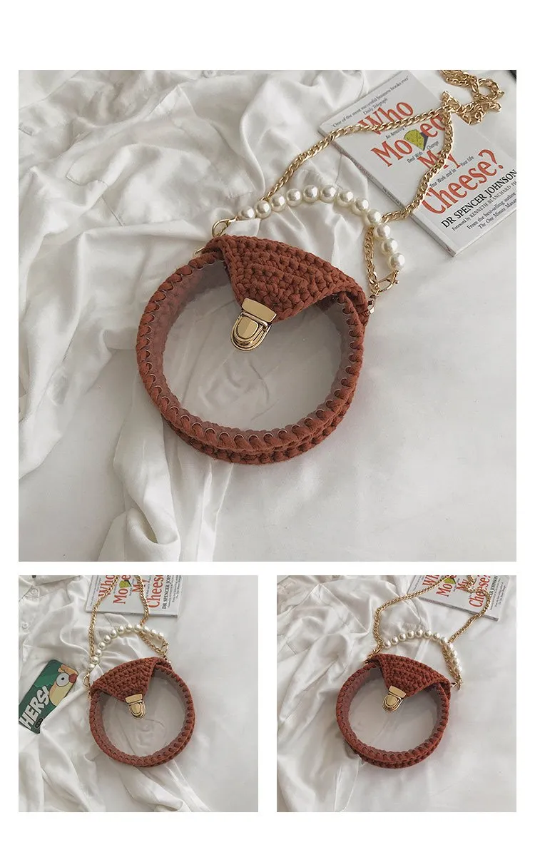 Cute Round Blue(Flap) Crochet Crossbody Purse PMMA Crochet Shoulder Round Handbag for Girl Circle Crochet Crossbody Purses