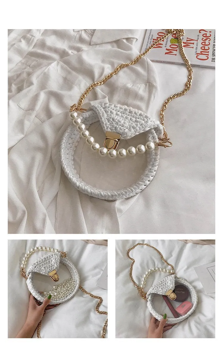 Cute Round Blue(Flap) Crochet Crossbody Purse PMMA Crochet Shoulder Round Handbag for Girl Circle Crochet Crossbody Purses