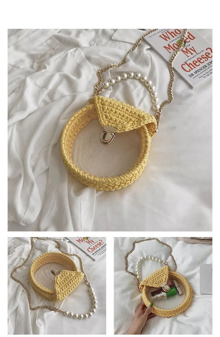 Cute Round Blue(Flap) Crochet Crossbody Purse PMMA Crochet Shoulder Round Handbag for Girl Circle Crochet Crossbody Purses