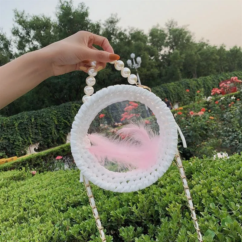 Cute Round Blue(Flap) Crochet Crossbody Purse PMMA Crochet Shoulder Round Handbag for Girl Circle Crochet Crossbody Purses