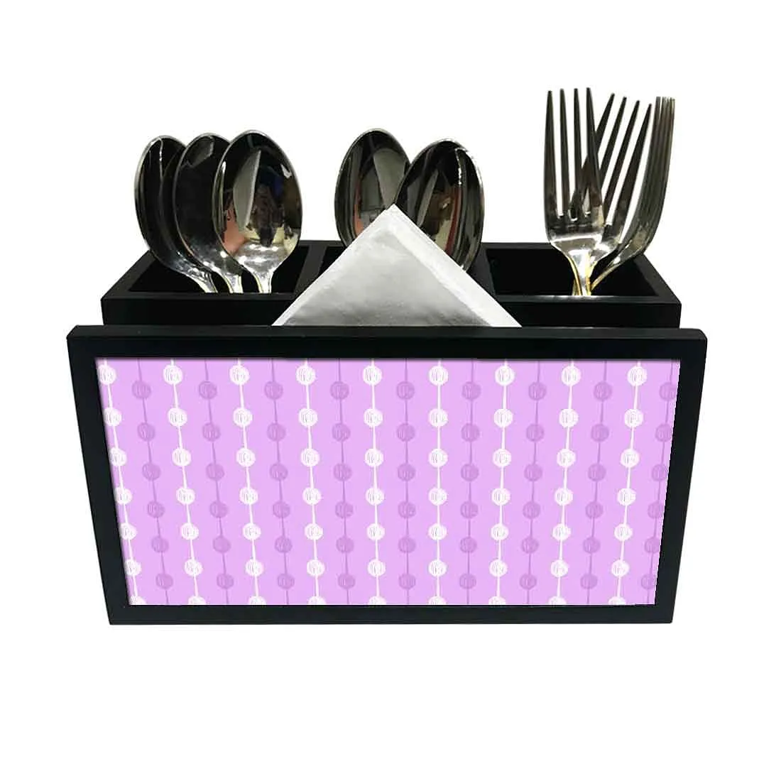 Cutlery Tissue Holder Napkin Stand -  White and Purple Dots Line
