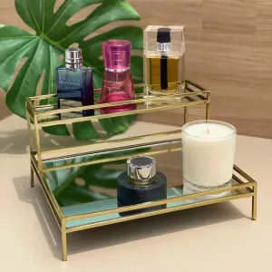 Double Decker Mirrored Vanity Tray Lipstick Perfume Storage Organizer Cosmetic Organizer