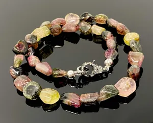 Elegant 17.25” Bi-Color Tourmaline and Diamond Clasp Necklace