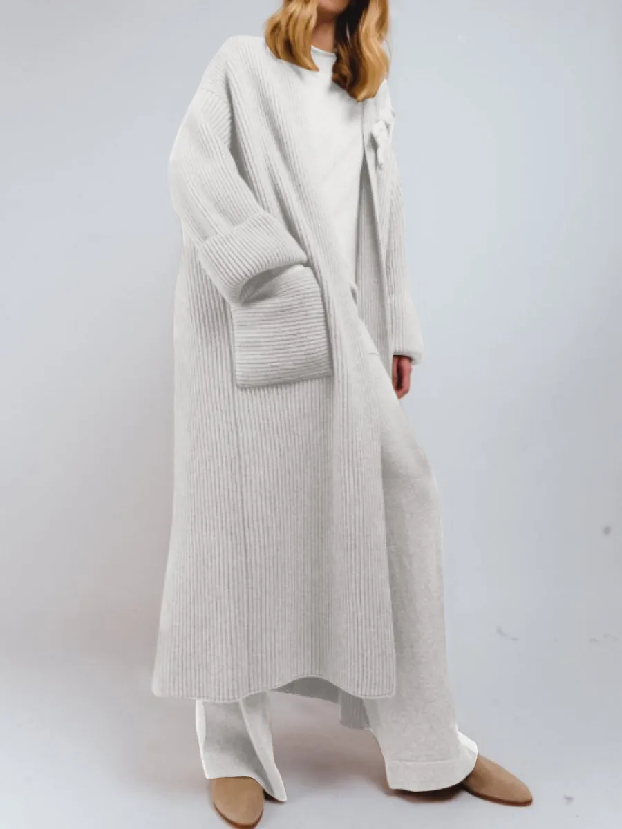 Elegant And Comfortable Solid Color Women'S Knitted Two-Piece Suit