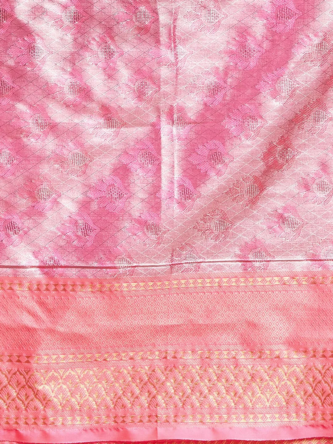 Elegant Grey and Pink Color Tissue Saree