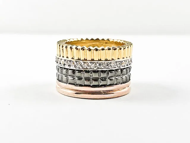 Elegant Multi Color Plating Set Eternity Band Brass Ring