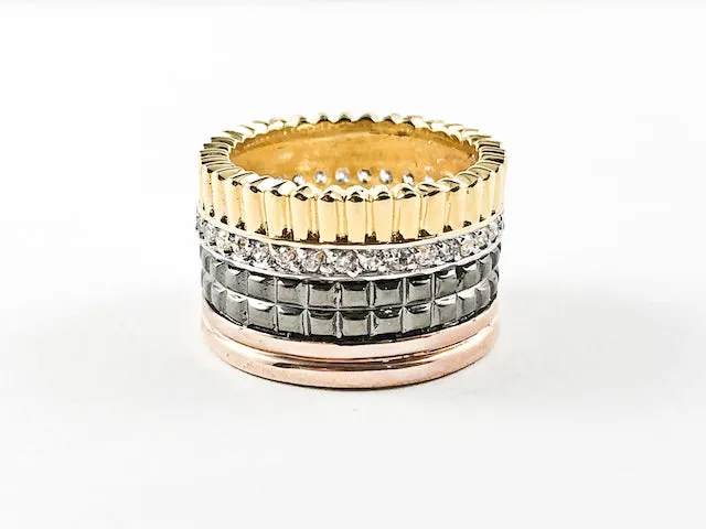 Elegant Multi Color Plating Set Eternity Band Brass Ring