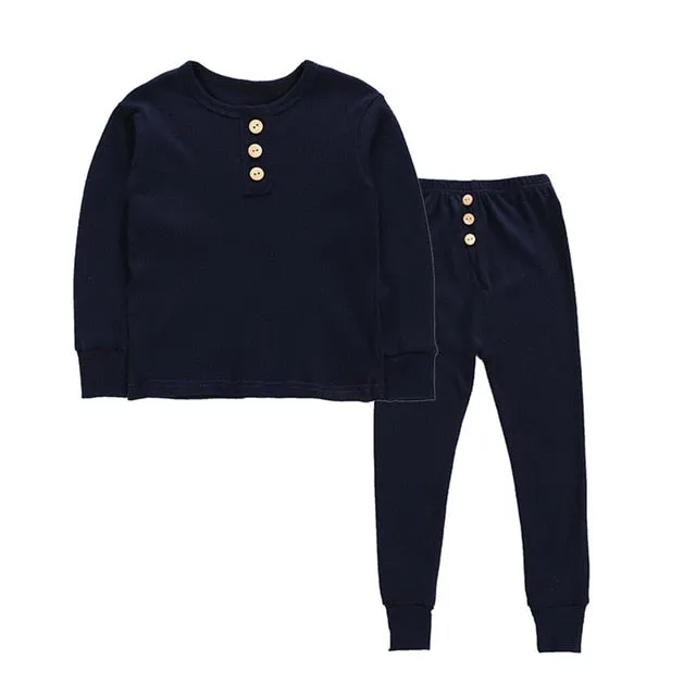 Elegant Nightwear Solid Color Pajamas Set For Unisex Kids