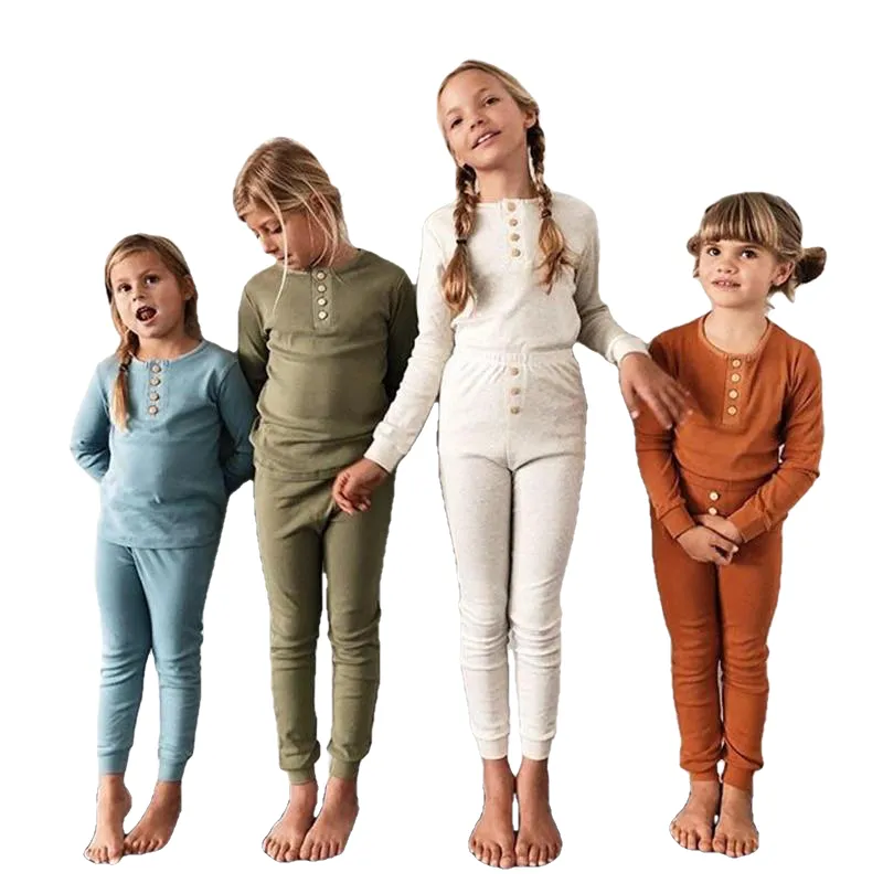 Elegant Nightwear Solid Color Pajamas Set For Unisex Kids