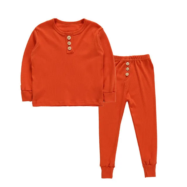 Elegant Nightwear Solid Color Pajamas Set For Unisex Kids